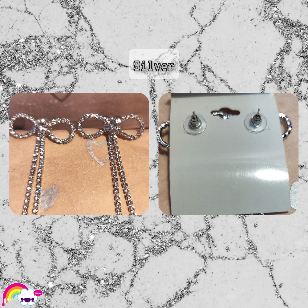 🌈Long Ribbon Rhinestone Bling Earrings - Picture 5 of 7